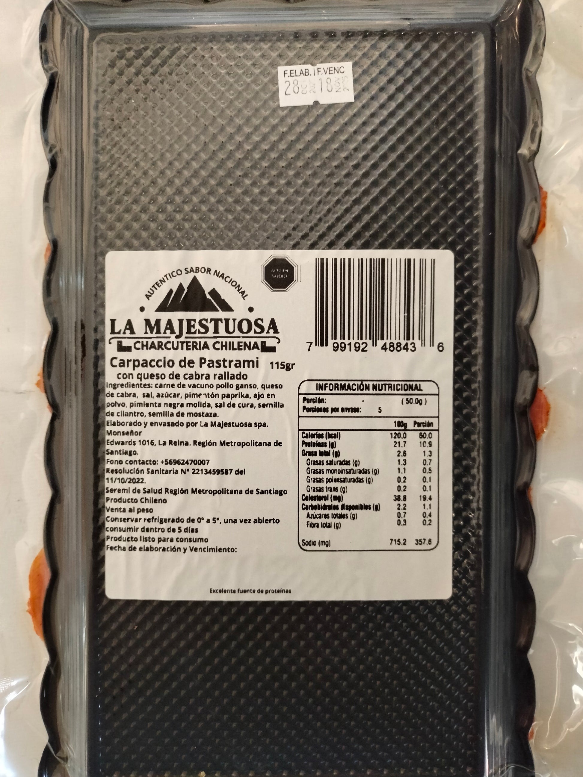 Carpaccio de Pastrami Vacuno con queso de cabra