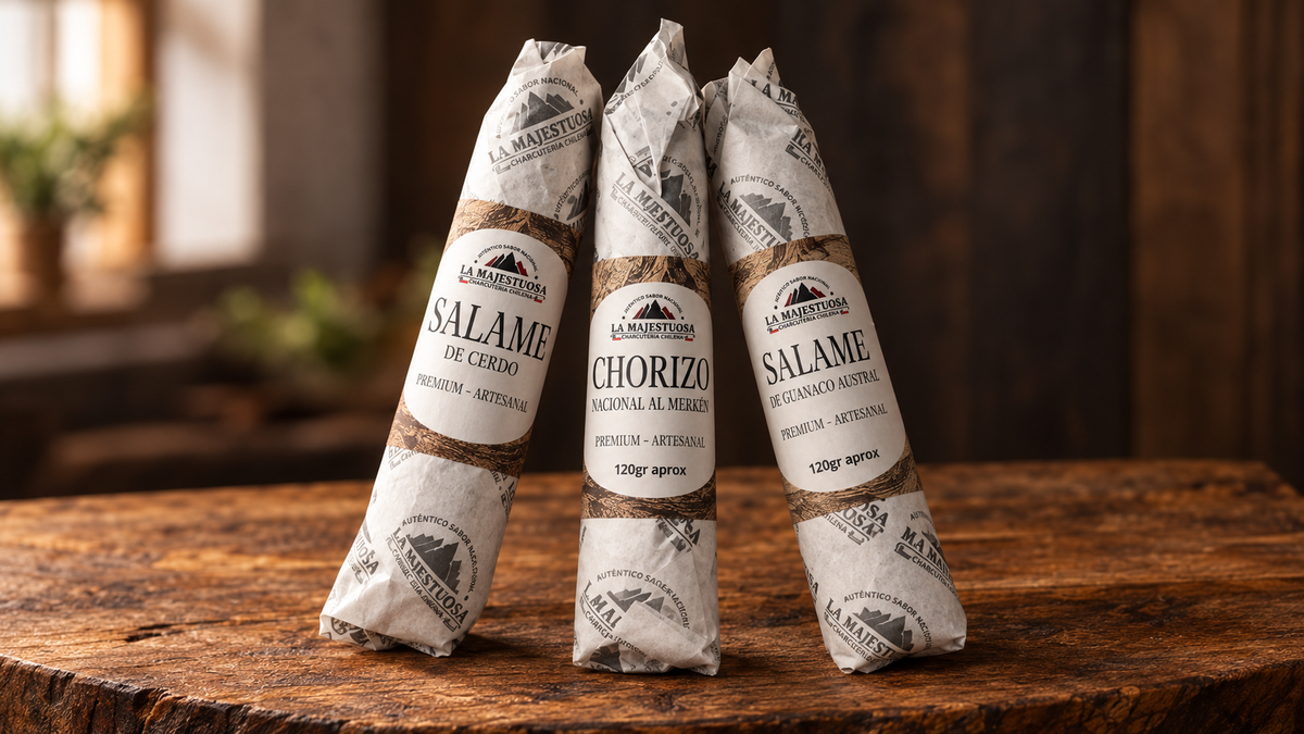 Pack Trío Nacional con salame de cerdo, chorizo nacional al merkén y salame de guanaco austral